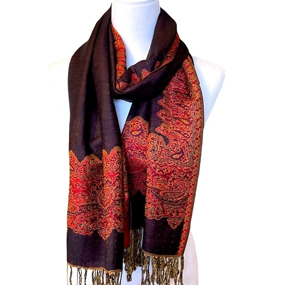 Beautiful Pashmina Style Border Pattern Scarf/ Shawl NEW